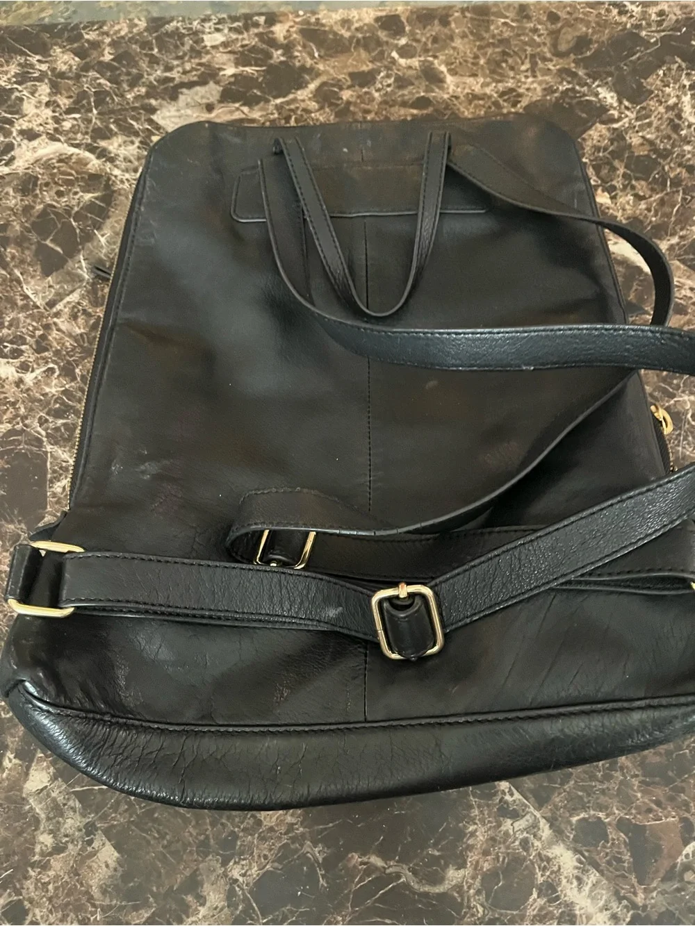 margot Black Leather Backpack with Gold Zippers